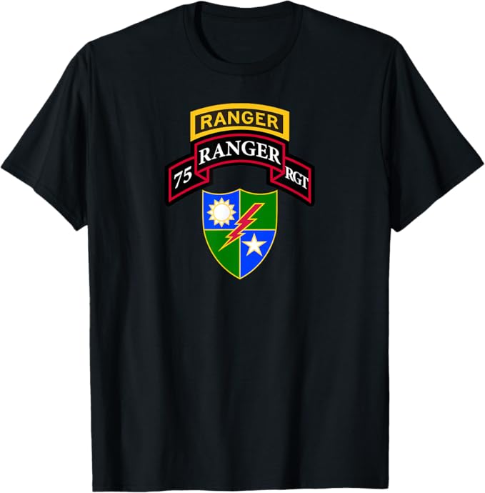 U.S. Army 75th Ranger Regiment T-Shirt | Scroll, Tab, DUI Full Chest