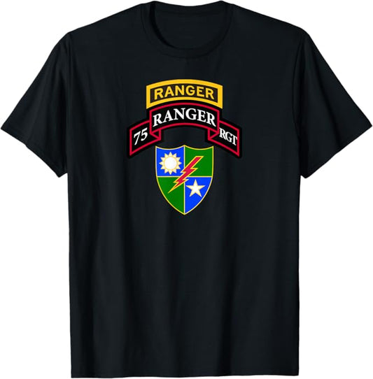 U.S. Army 75th Ranger Regiment T-Shirt | Scroll, Tab, DUI Full Chest