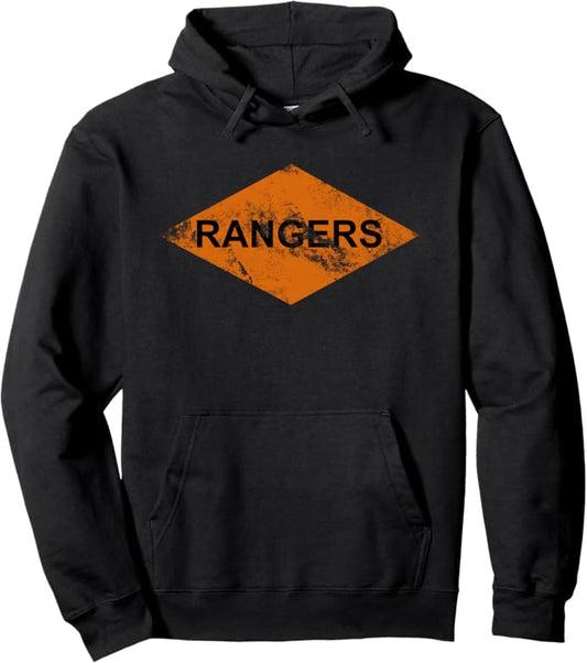 U.S. Army 75th Ranger Hoodie | WW2 Orange Helmet Diamond Distressed Look