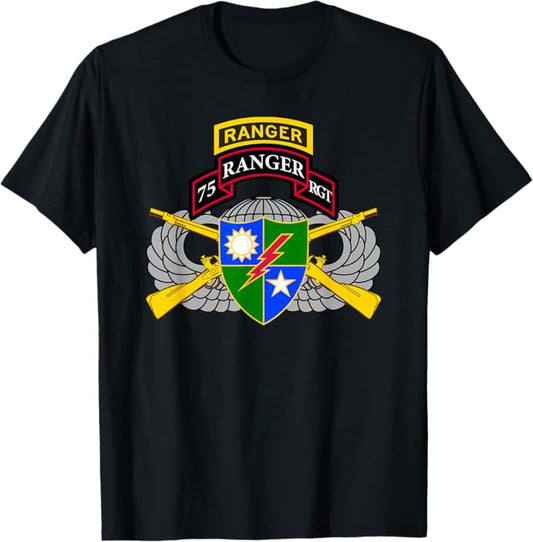 U.S. Army 75th Ranger Regiment T-Shirt | 75th Scroll, Tab, Airborne Wings & Rifles
