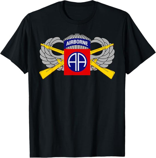 U.S. Army 82nd Airborne Division T-Shirt | Infantry Rifles & Paratrooper Wings | Full Chest