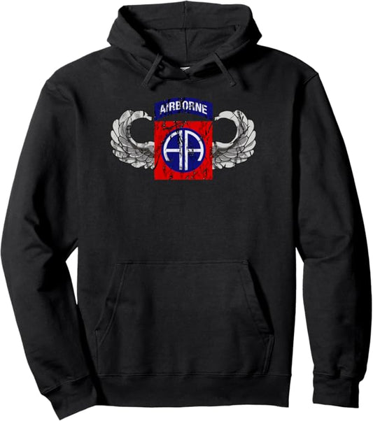 U.S. Army 82nd Airborne Division Patch Hoodie | Paratrooper Wings | Full Chest Distressed Look