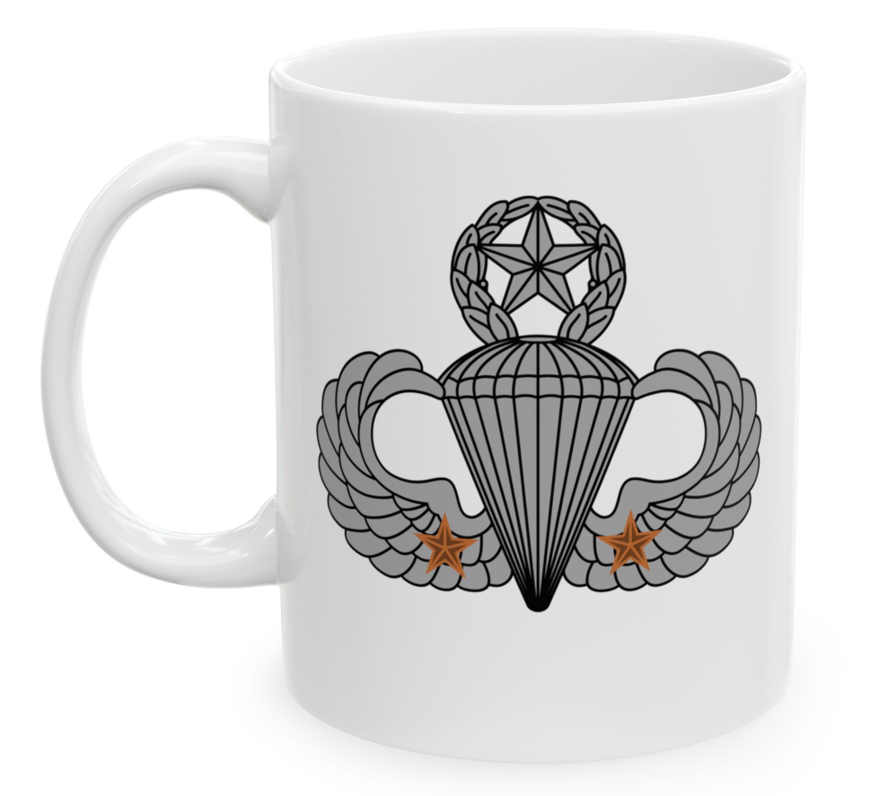 U.S. Army Master Parachutist Badge Coffee Mug | Jumpmaster 2 Combat Jump Stars