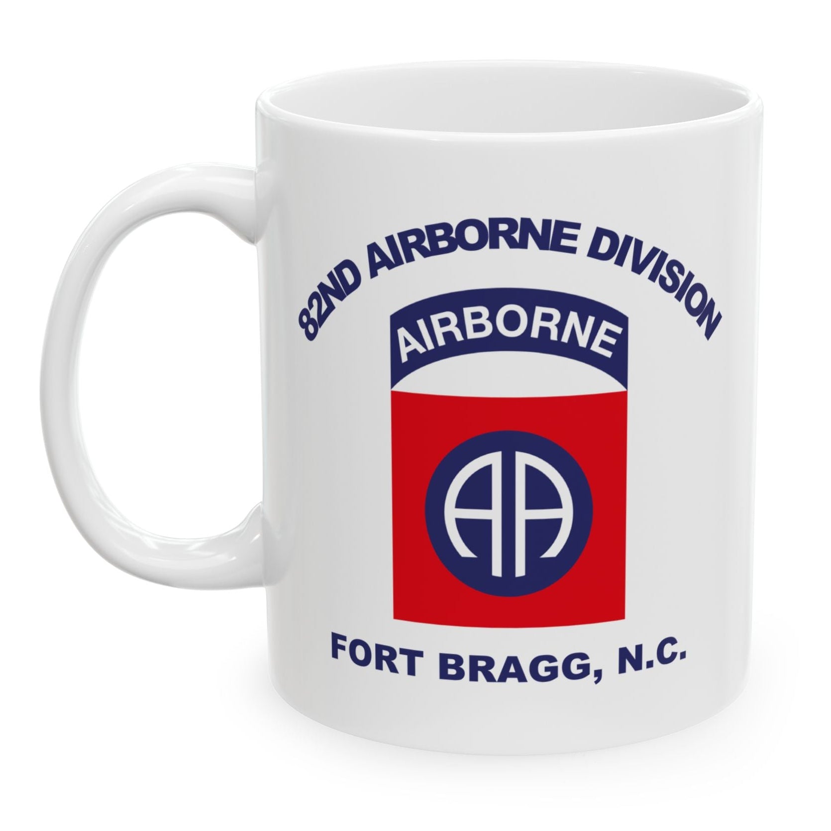 White mug with 82nd Airborne Division logo on a white background