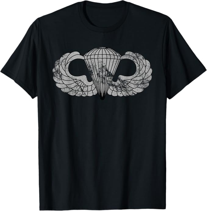 U.S. Army Parachutist Badge T-Shirt | Paratrooper Airborne Wings | Full Chest Distressed Look