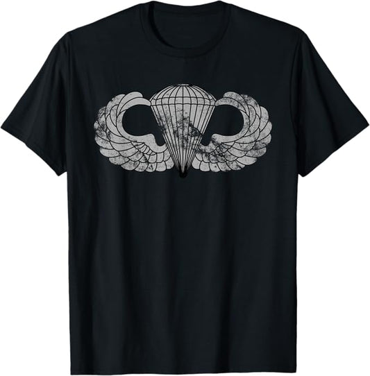 U.S. Army Parachutist Badge T-Shirt | Paratrooper Airborne Wings | Full Chest Distressed Look