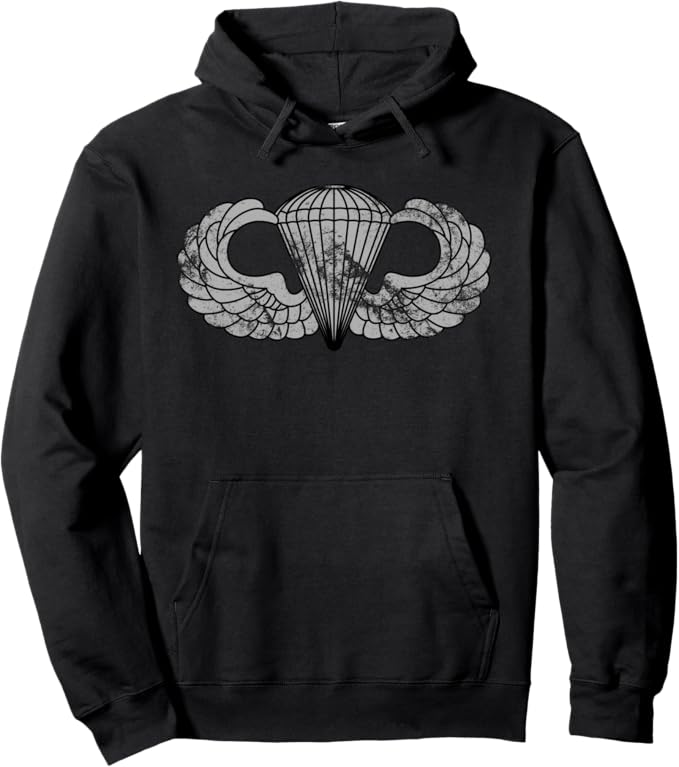U.S. Army Parachutist Badge Hoodie | Paratrooper Airborne Wings | Full Chest Distressed Look