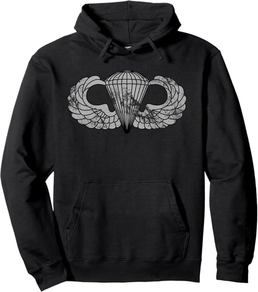 U.S. Army Parachutist Badge Hoodie | Paratrooper Airborne Wings | Full Chest Distressed Look